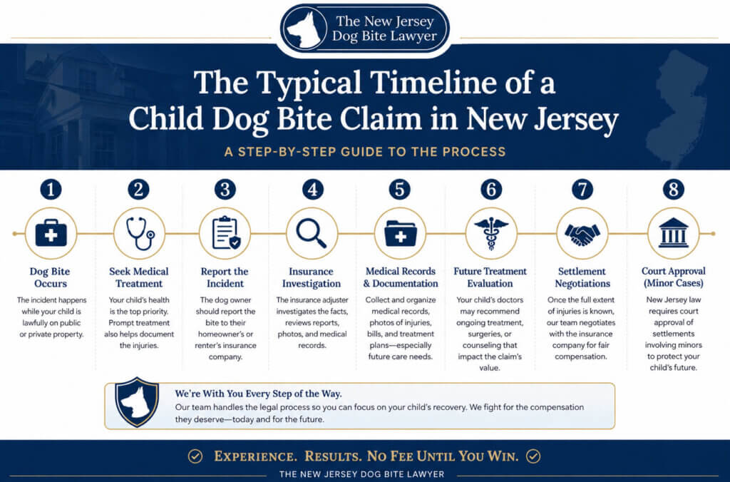 A chart showing the timeline for the typical child dog bite settlement in New Jersey